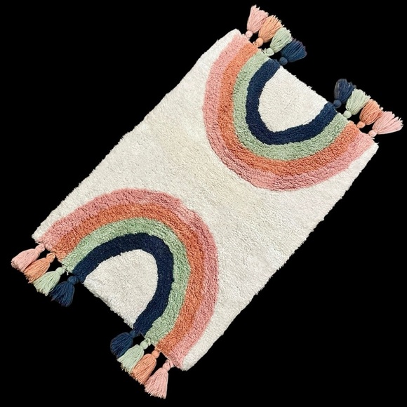 Sugar Studio 100% Cotton Rainbow Plush Tassel Rug 20” X 36” - Picture 1 of 7